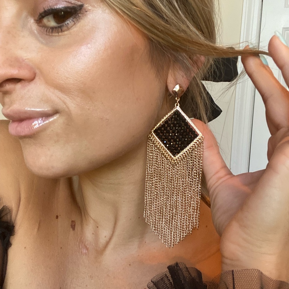 Black & Gold Fringe/Sparkle Earrings